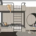 Modern Children's Room With Loft Bed Study Area Play Corner Wooden Walls And Chevron Floor