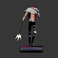 3D Character Model With Pink Hair Black Outfit And Spiked Weapon On Pink Platform