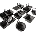 Modern Kitchen Sinks With Faucets Drain Boards And Black Finish 3d model