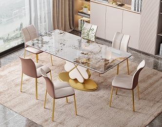 Light Luxury Dining Table and Chair Combination 3d model