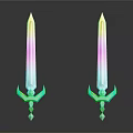Twin Swords With Green Base And Colorful Light Effects On White Background