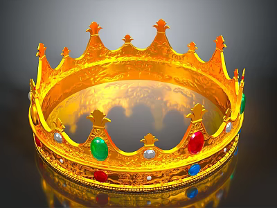 Household Decorative Golden Crown Adorned With Colorful Gemstones And Spires 3d model