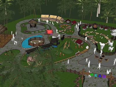 Scenic Garden Landscape Design With Pavilion Pond Playground And Wooden Structures 3d model