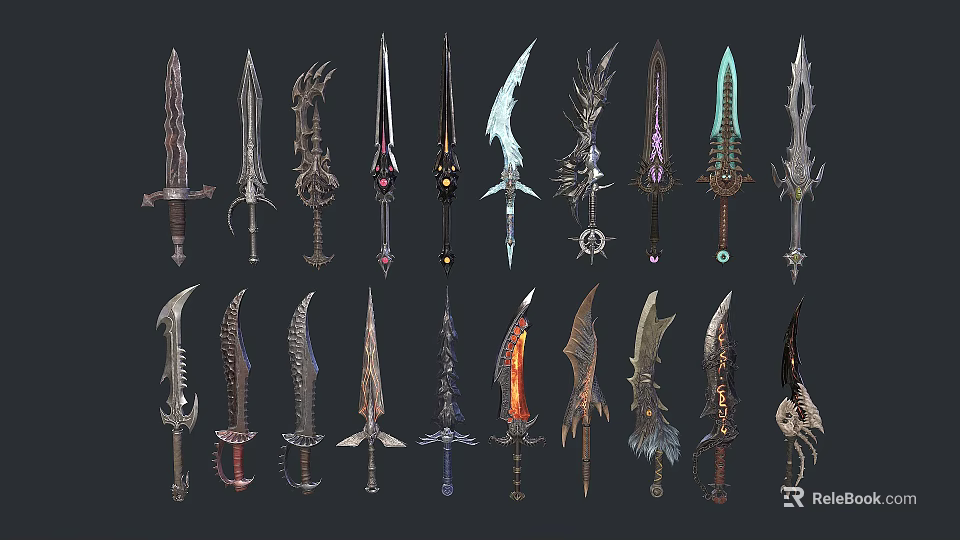 Fantasy Swords Collection With Various Mythical Designs And Ornate Details 3d model 