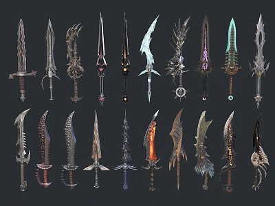 Fantasy Swords Collection With Various Mythical Designs And Ornate Details 3d model