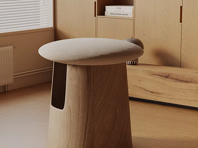 Minimalist Wooden Side Table With Round Padded Top In Modern Interior Design 3d model