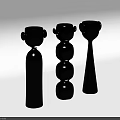 Modern Black Decorative Ornament Set With Cylindrical Stacked Spherical And Tapered Designs
