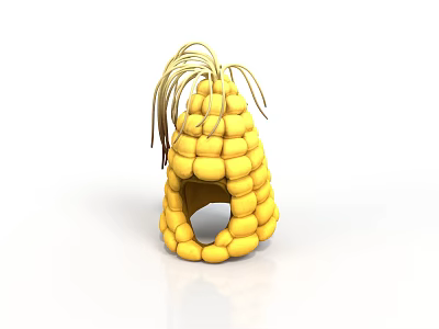 Unique Yellow Corn Shaped Decorative Structure With Tassels And Hollow Design 3d model