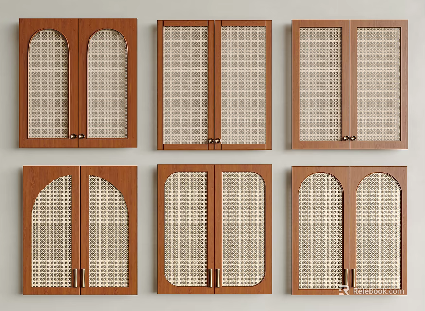 Wooden Interior Doors With Grid Patterns And Arch Top Designs In Various Styles 3d model 