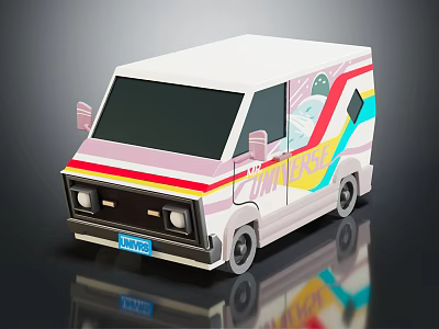 Vibrant Cartoon Style Van With Colorful Stripes Patterns FUN Lettering And License Plate HW2024 3d model
