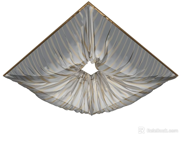 Triangular Light Colored Pleated Ceiling Drapery with Golden Border and Hollow Center 3d model 