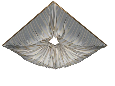 Triangular Light Colored Pleated Ceiling Drapery with Golden Border and Hollow Center 3d model