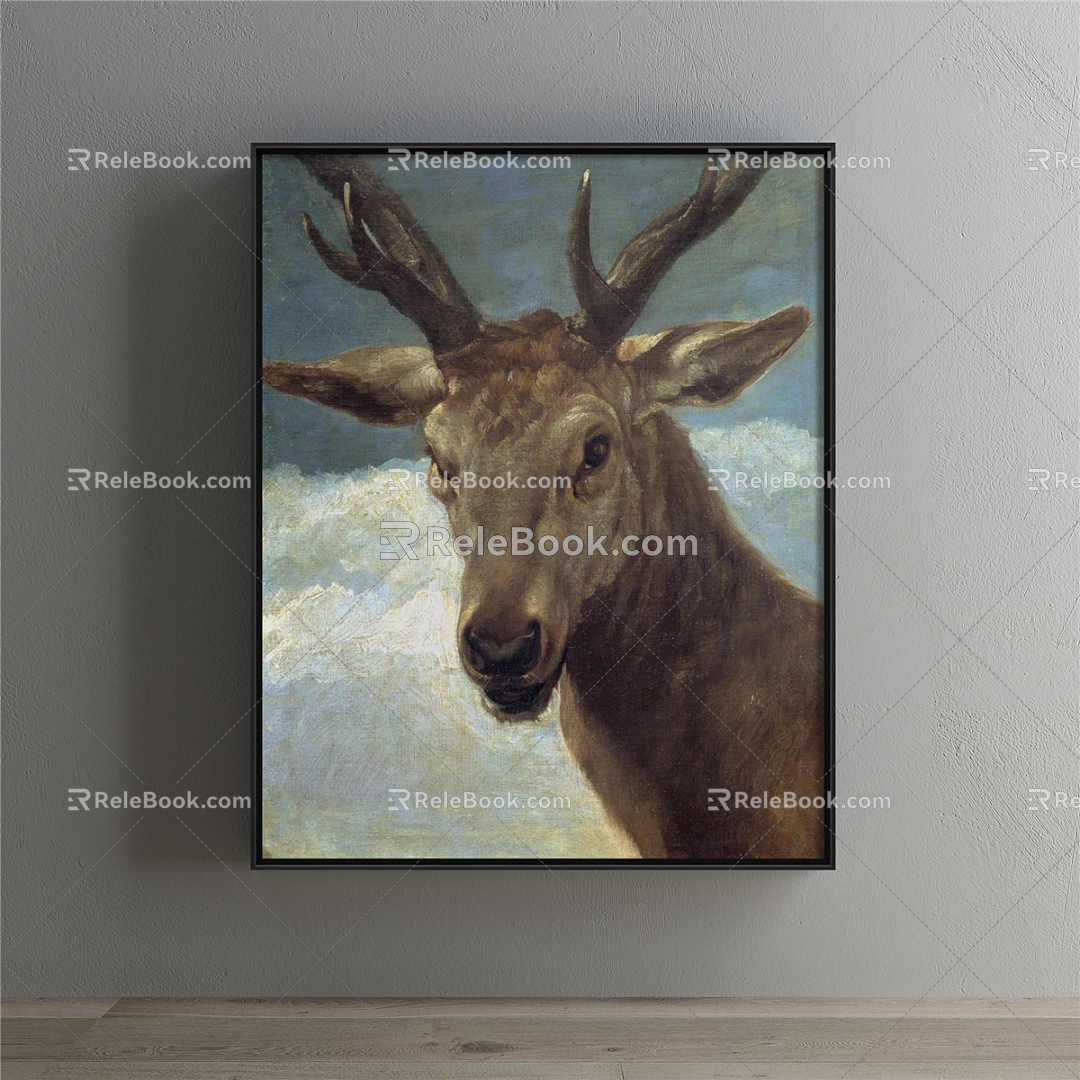 American animal painting gray living room animal deer decorative painting 3d model