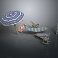 Relaxing Outdoor Hammock Setup With Blue White Striped Umbrella And Deck Chairs