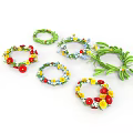 Decorative Flower Wreaths With Green Leaves And Red Yellow Blue Flowers