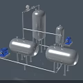 Industrial Equipment With Metal Tanks Blue Pumps And Pipeline System