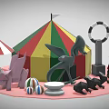 Vibrant Commercial Amusement Equipment With Circus Tent Umbrella Lifebuoy Ring Colorful Balls And Animal Figures