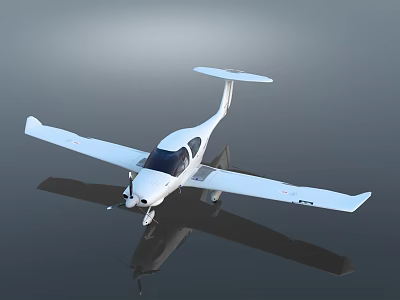 Modern White Small Single Engine Aircraft With Reflection On Gray Background 3d model