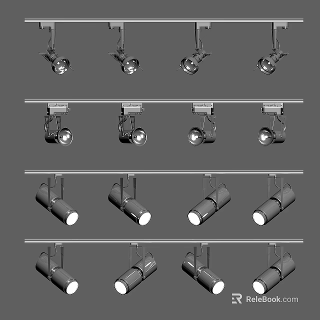Sleek Track Mounted Downlights and Spotlights for Modern Home Commercial Lighting 3d model 