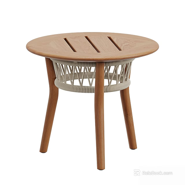 Elegant Natural Solid Wood Round Side Table With Woven Rope Detail For Cozy Home Spaces 3d model 