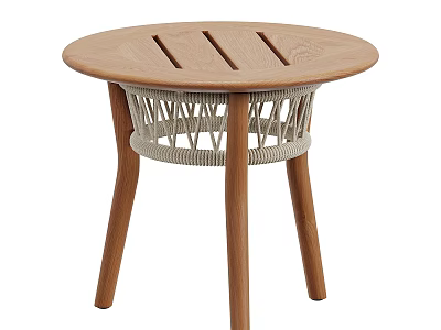 Elegant Natural Solid Wood Round Side Table With Woven Rope Detail For Cozy Home Spaces 3d model