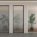 Interior Glass Doors With Different Frosted Patterns And Potted Plants 3d model