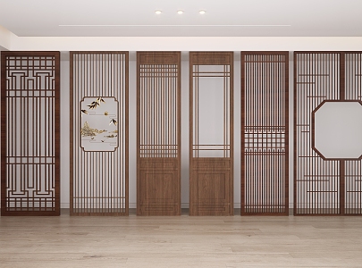 New Chinese Style Screen Flower Lattice Wooden Screen Wooden Hallway Partition Hollow Wooden Partition 3d model