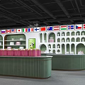 Specialty Store with Transparent Glass Building Display Cabinets International Flags and Cake