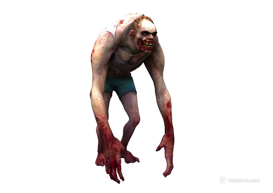 Hunched Menacing Creature With Pale Skin Bloodstained Body And Green Shorts Posture 3d model 