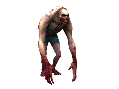 Hunched Menacing Creature With Pale Skin Bloodstained Body And Green Shorts Posture 3d model