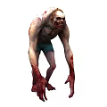 Hunched Menacing Creature With Pale Skin Bloodstained Body And Green Shorts Posture