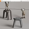 IKEA sofa stool KAWS doll 3d model
