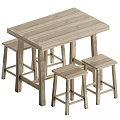 Simple Wooden Dining Table Set With Rectangular Table And Three Stools 3d model