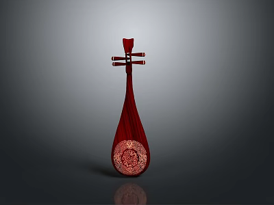 Decorative Red Wooden Pipa Shaped Home Living Supply With Carved Pattern 3d model
