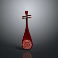 Decorative Red Wooden Pipa Shaped Home Living Supply With Carved Pattern