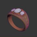 Stylish Copper Ring With Round Opal Gemstones And Orange Accents On Textured Band