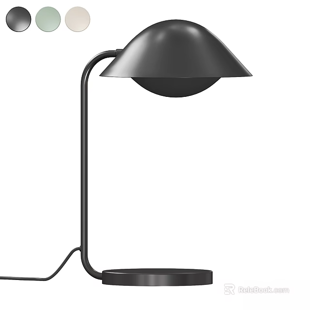Modern Black Table Lamp With Curved Metal Stand And Dome Shade 3d model 
