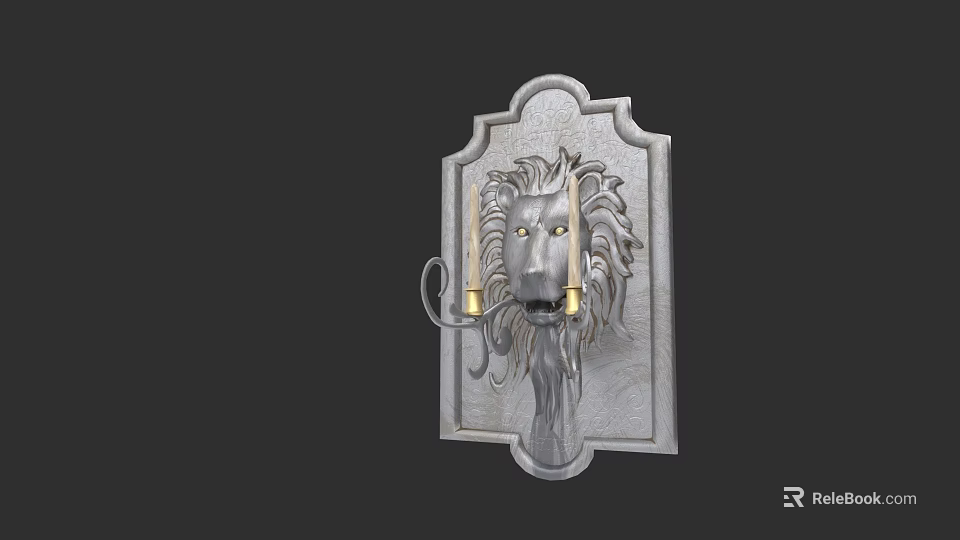 Wall Mounted Mirror with Lion Head Decoration and Decorative Frame Flanked by Candle Holders 3d model 