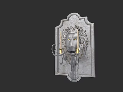 Wall Mounted Mirror with Lion Head Decoration and Decorative Frame Flanked by Candle Holders 3d model