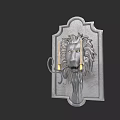 Wall Mounted Mirror with Lion Head Decoration and Decorative Frame Flanked by Candle Holders
