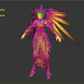 Graceful Female Character in Phoenix Inspired Costume with Colorful Wings and Ornate Details