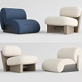 Stylish Single Seater Sofa in Blue and Beige with Modern Curved Design and Wooden Base