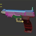 Futuristic Modern Pistol With Silver Metal Body Blue Glowing Accents And Black Grip