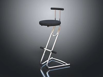 Modern Bar Stool With Black Padded Seat And Sleek Metal Frame Design 3d model
