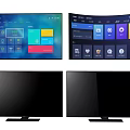 Two Modern Smart Televisions With Curved And Flat Screens Colorful App Icons And Interfaces