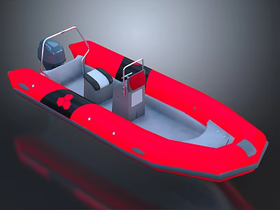 Red Inflatable Boat With Seats Console Gray Interior And Black Accents 3d model