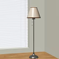 Floor Lamp with Beige Shade and Silver Base by Window White Blinds 3d model