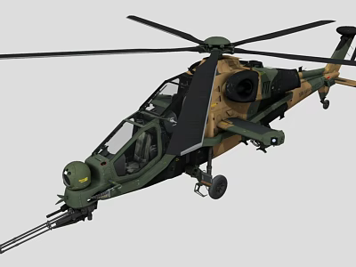 Military Combat Helicopter Featuring Camouflage Design Front Machine Gun And Rotors 3d model