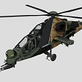Military Combat Helicopter Featuring Camouflage Design Front Machine Gun And Rotors