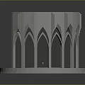 Gothic Architectural Arches Surrounding Circular Platform Base and White 3D Design